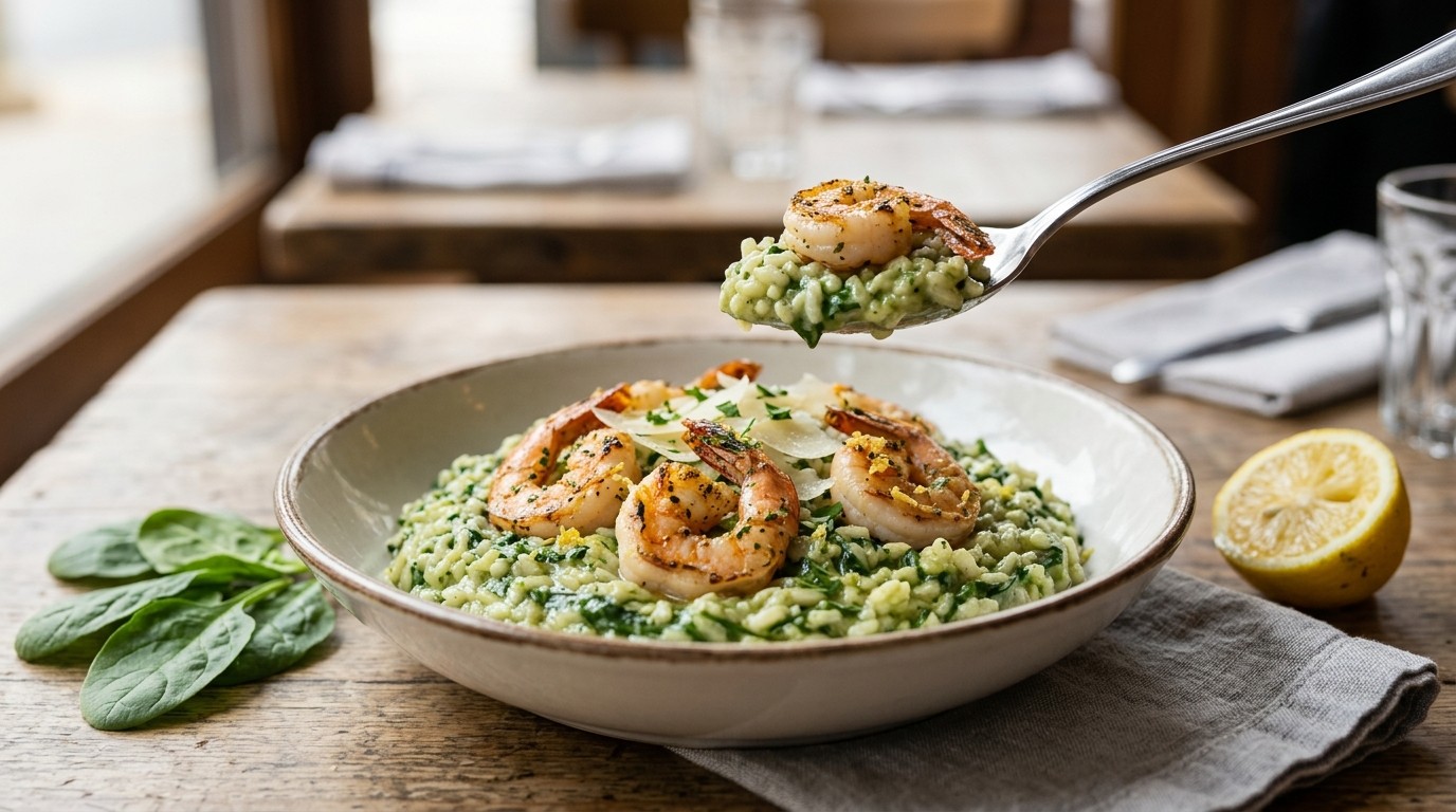 Spinazierisotto met gamba's