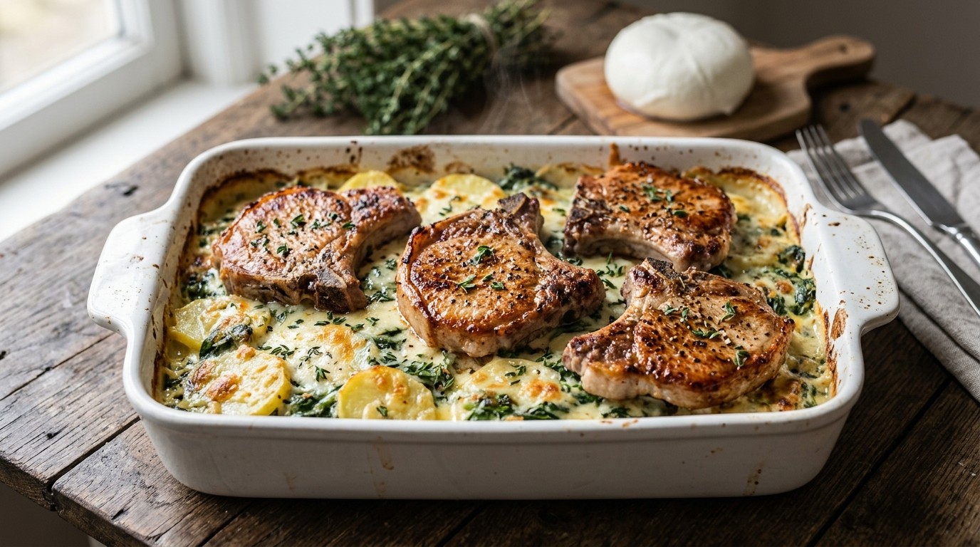Spinazieschotel met Ribkarbonade