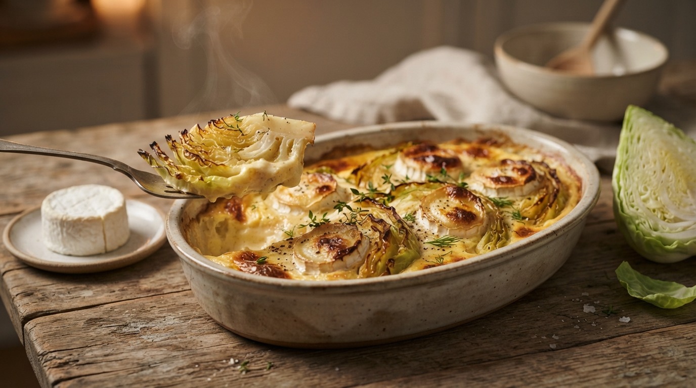 Spitskool uit de oven met geitenkaas