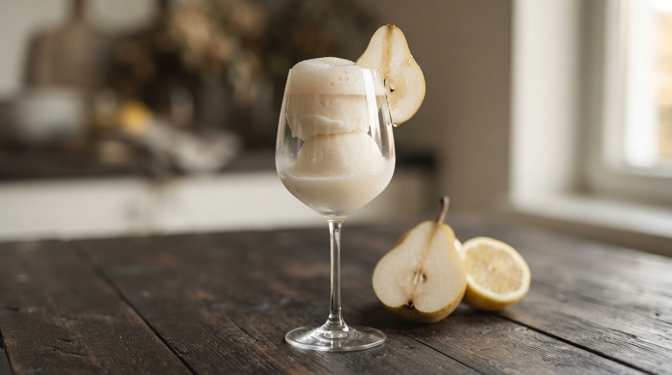 Spoom van perensorbet met appelcider