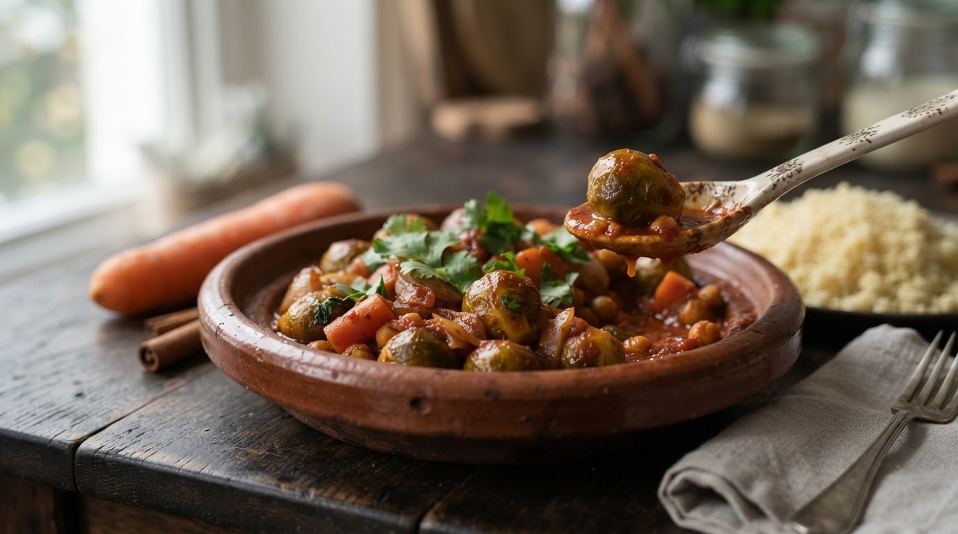 Spruitjes in kruidige tomatensaus