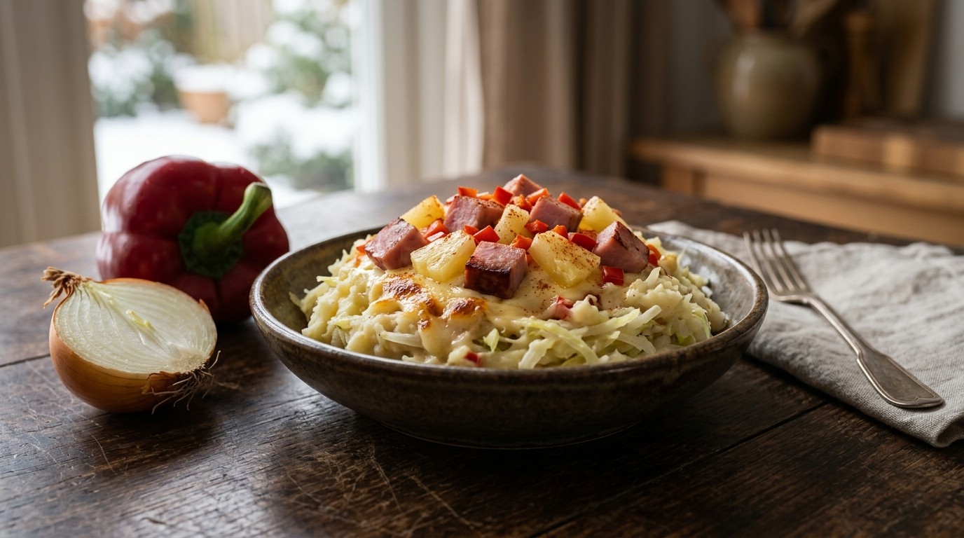 Stampot Andijvie met ham en Kaas