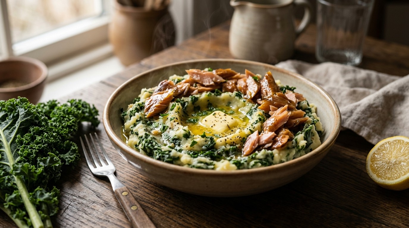 Stamppot boerenkool met gerookte forel