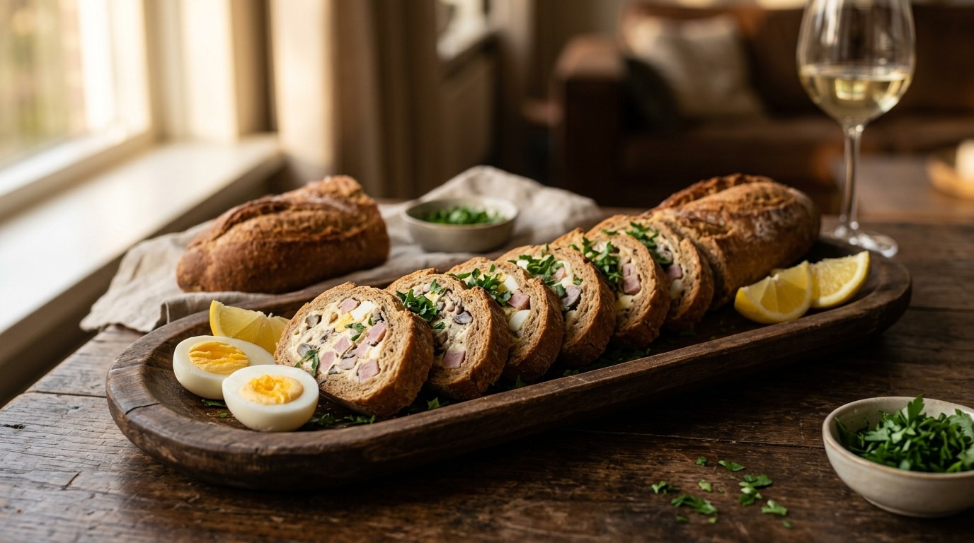 Stokbrood Gevuld met Champignons en ham