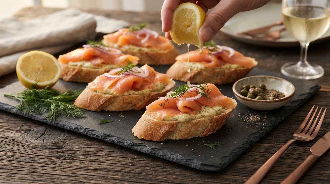 Stokbrood met gerookte zalm