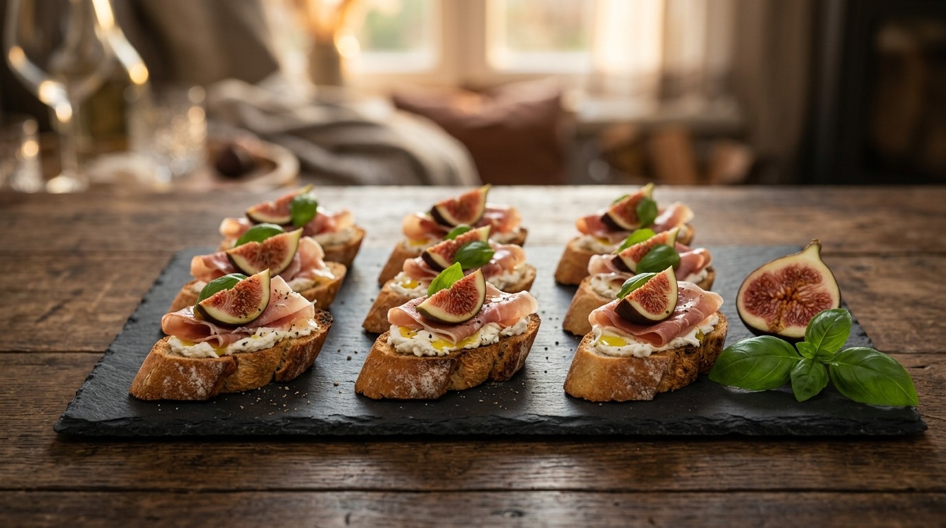 Stokbroodhapje met geitenkaas en parmaham