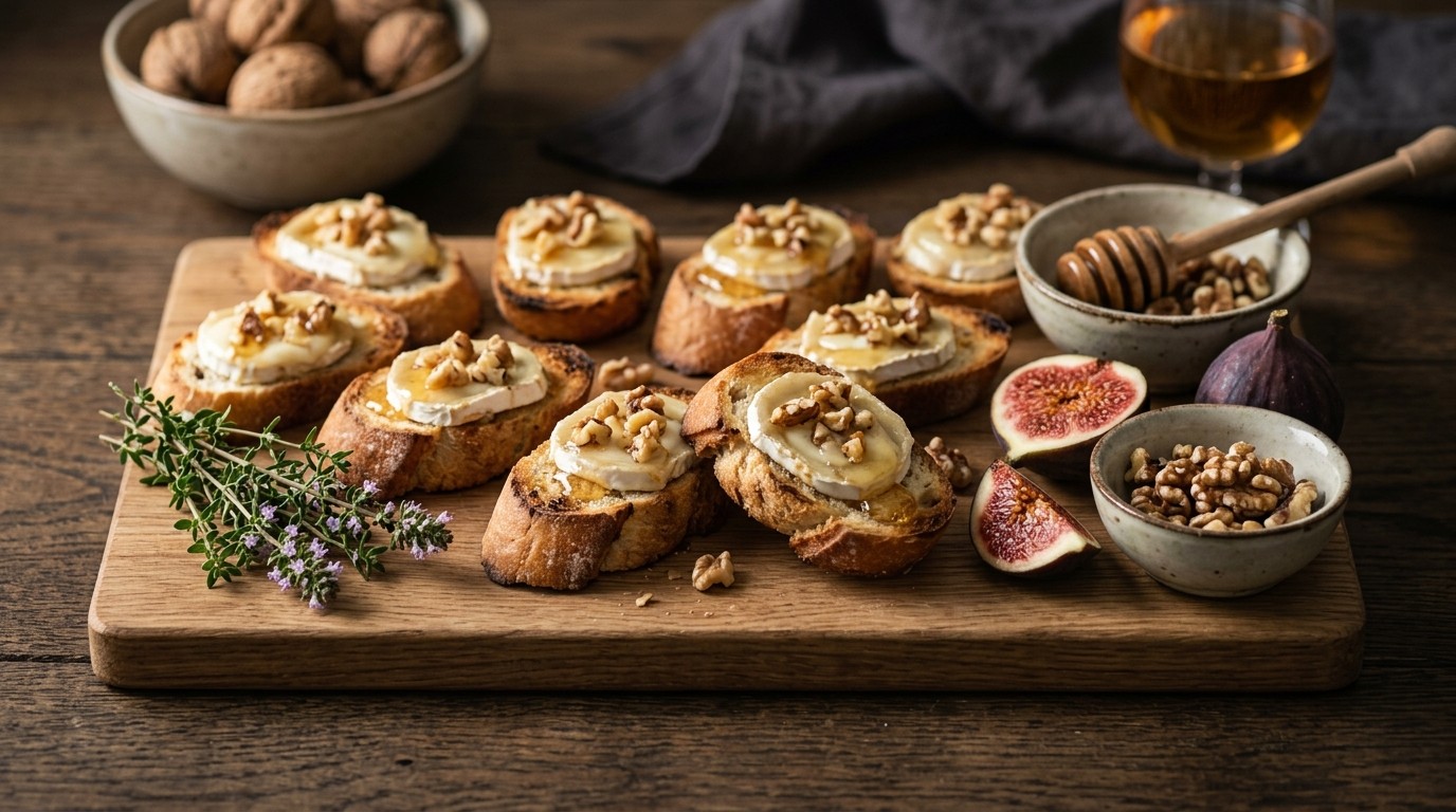 Stokbroodje honing, geitenkaas en walnoten