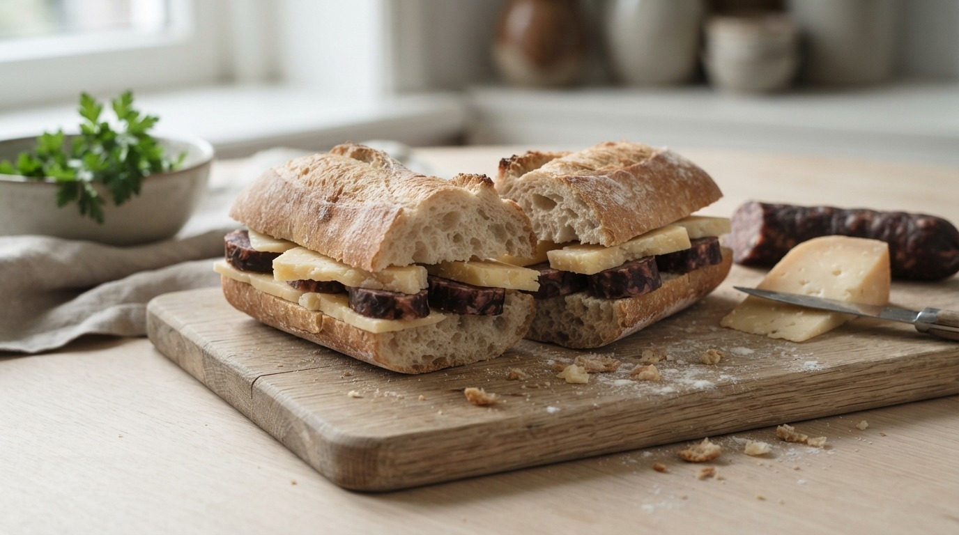 Stokbroodje met kaas en metworst