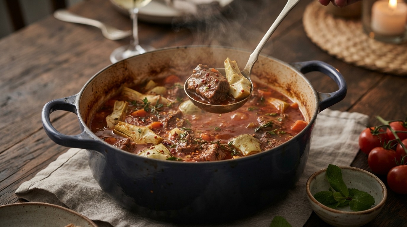 Stoofpot Lamsvlees met pittige artisjokharten