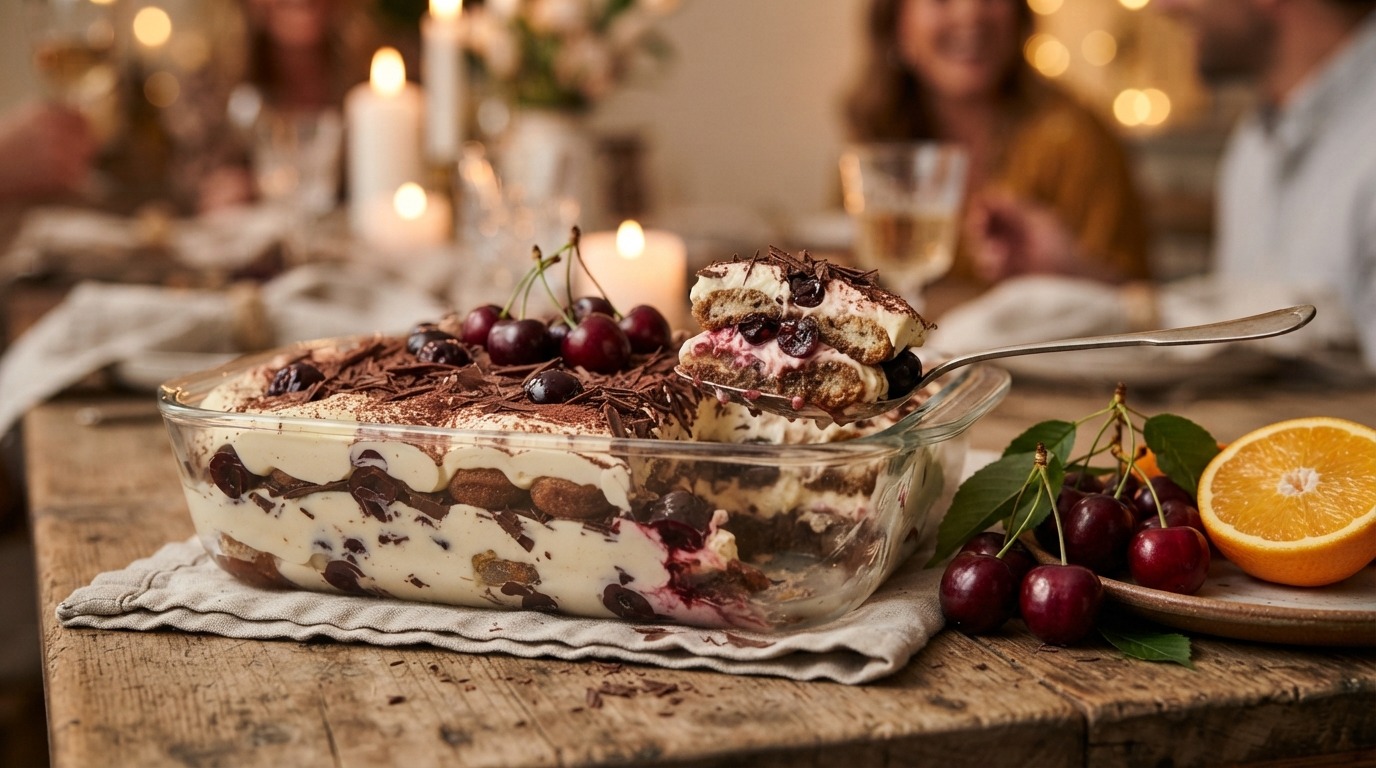 Stracciatella-kersen tiramisu