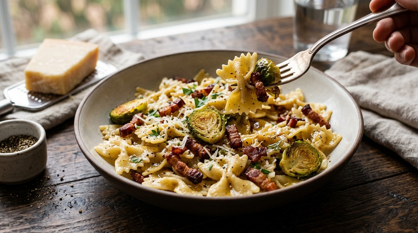 Strikjespasta met spruitjes