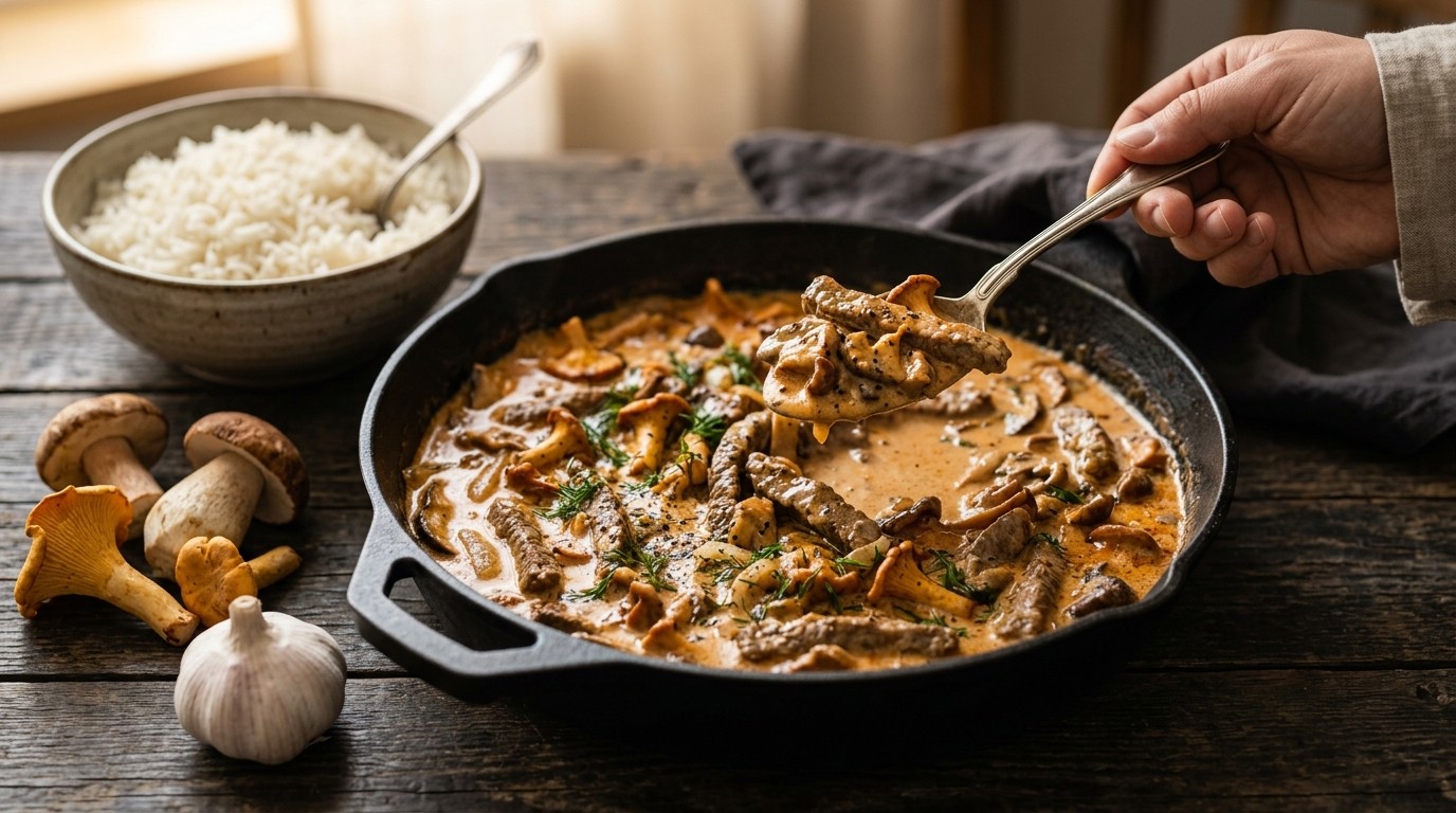 Stroganoff met bospaddestoelen