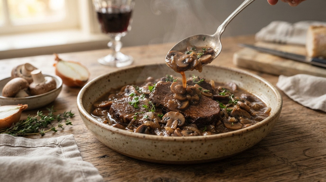 Sukadelappen met champignonsaus