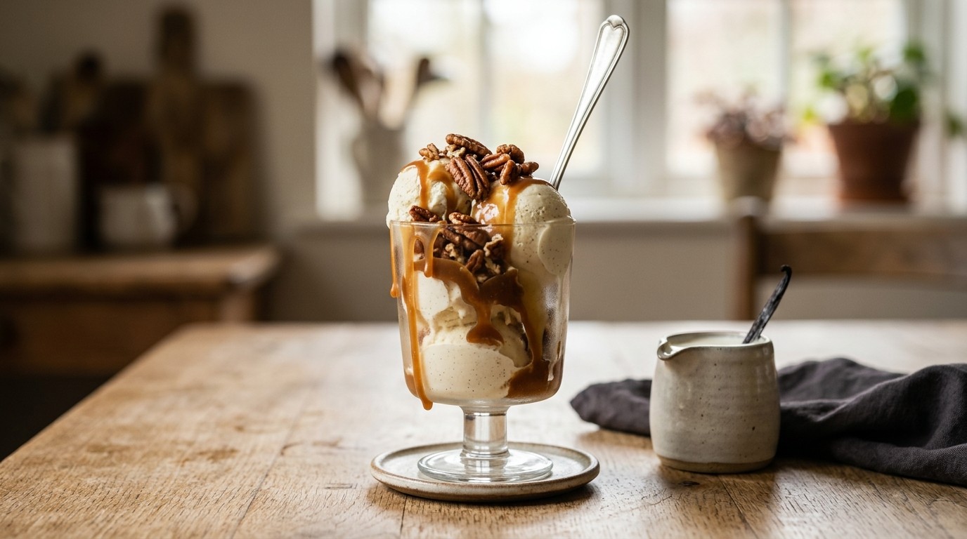 Sundae met Karamel en Pecannoten
