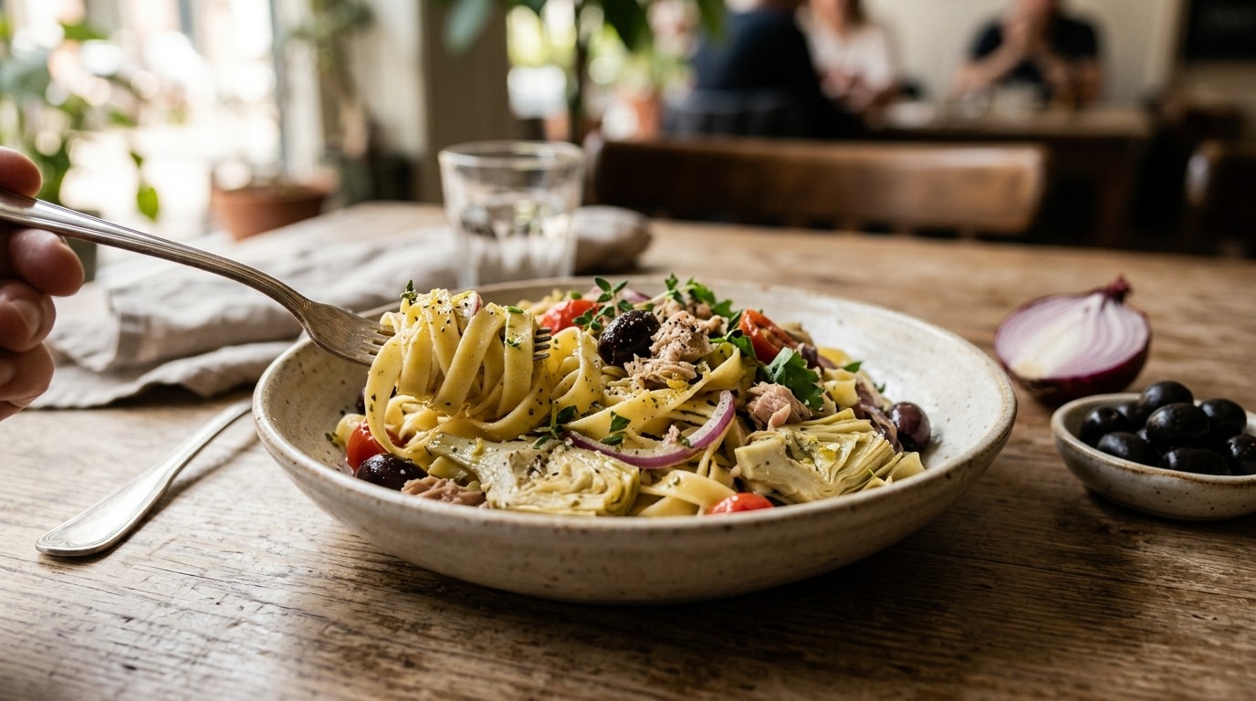 Tagliatelle met artisjok en olijven