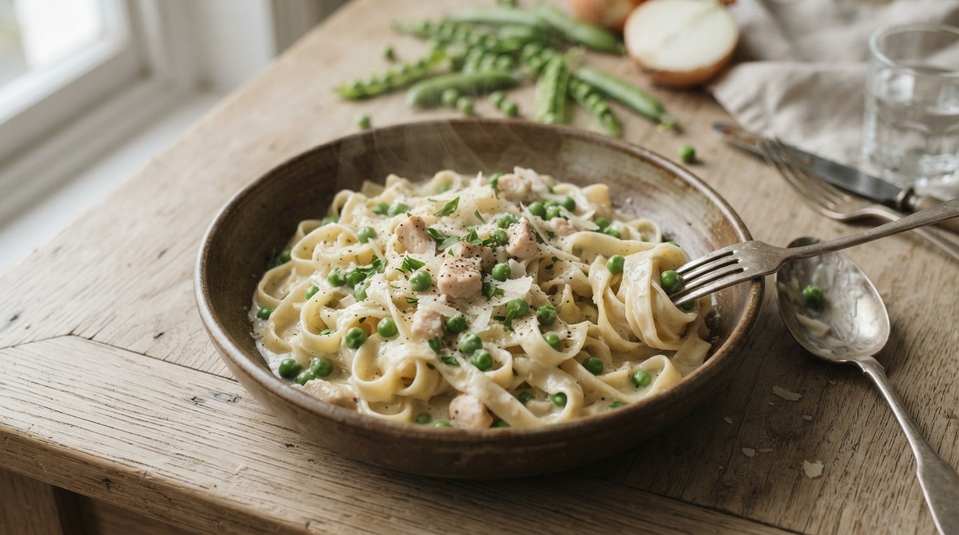 Tagliatelle met doperwten