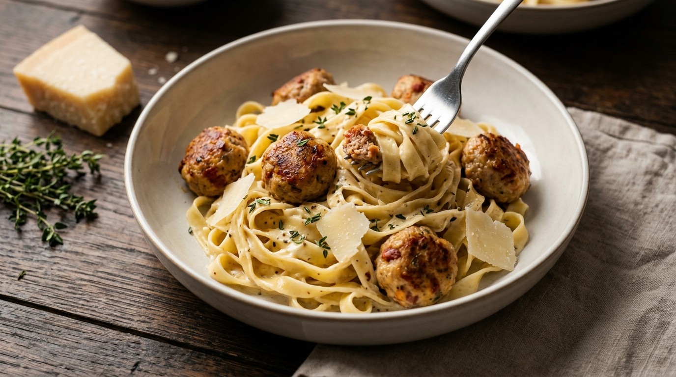 Tagliatelle met Gehaktballetjes en Roomsaus