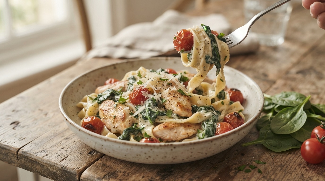 Tagliatelle met kip en spinazie