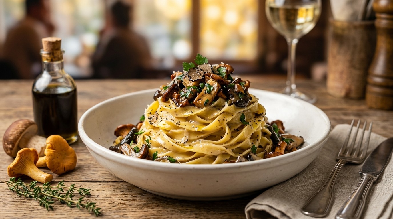 Tagliatelle met paddensstoelen en truffelsaus