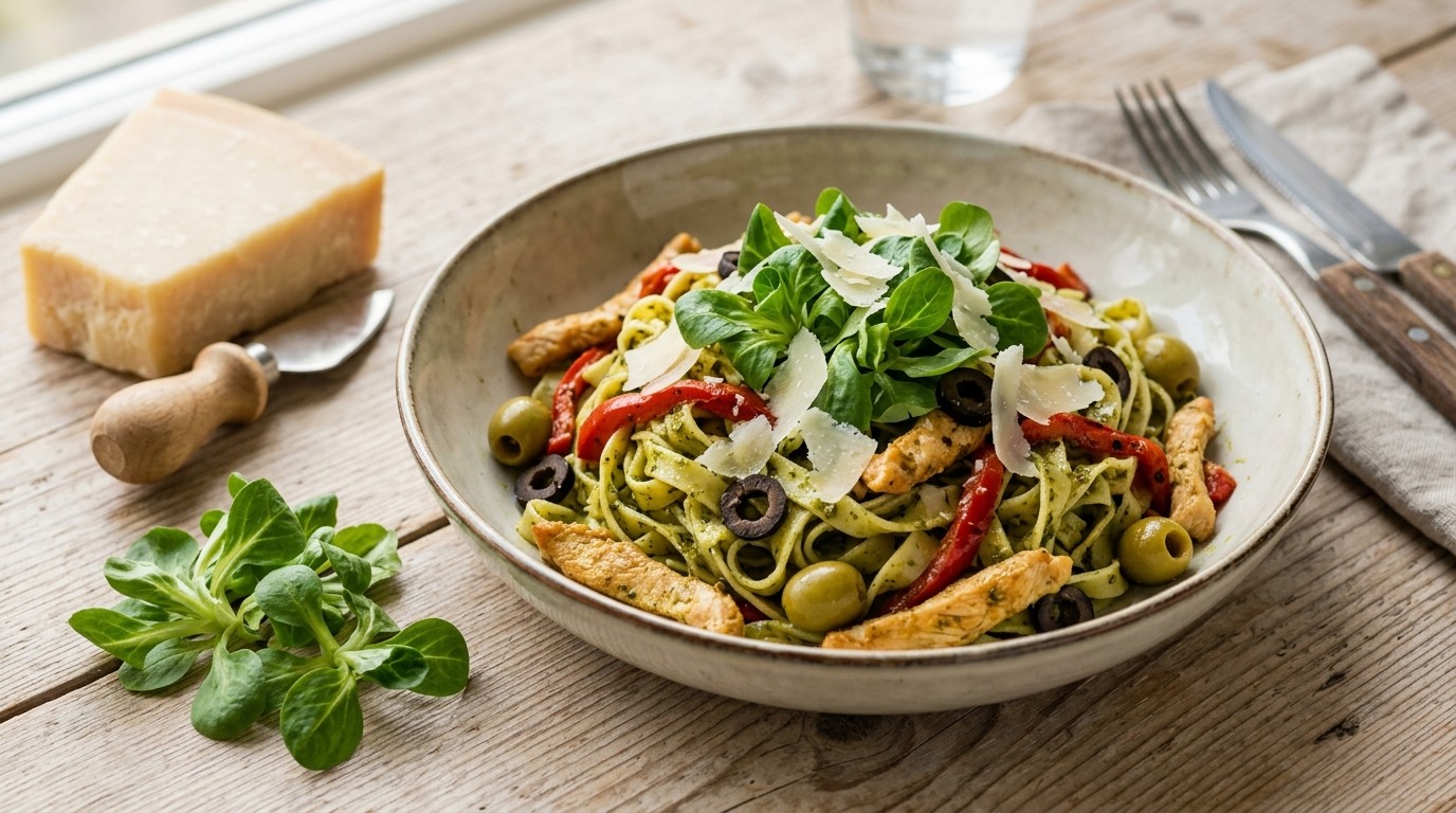 Tagliatelle met paprika en olijven