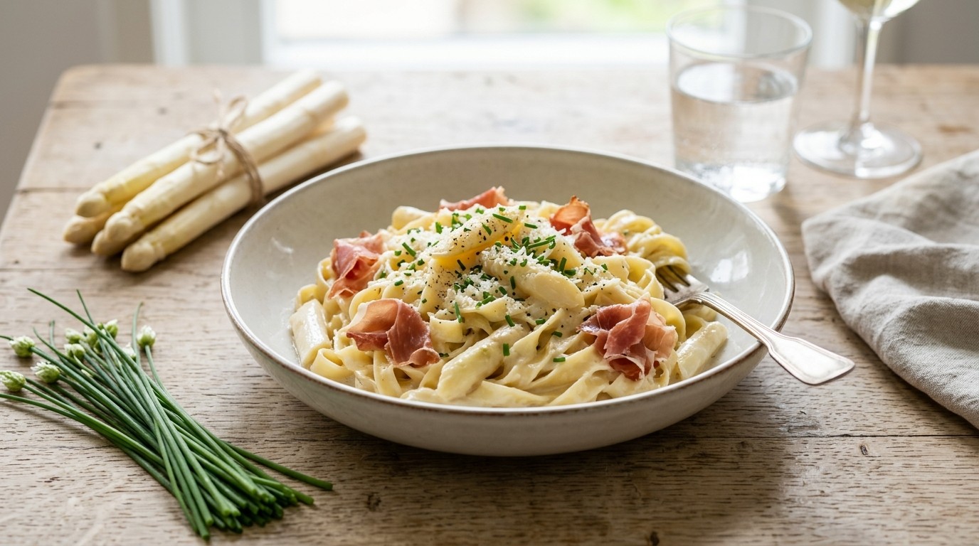 Tagliatelle met Parmaham en Asperges