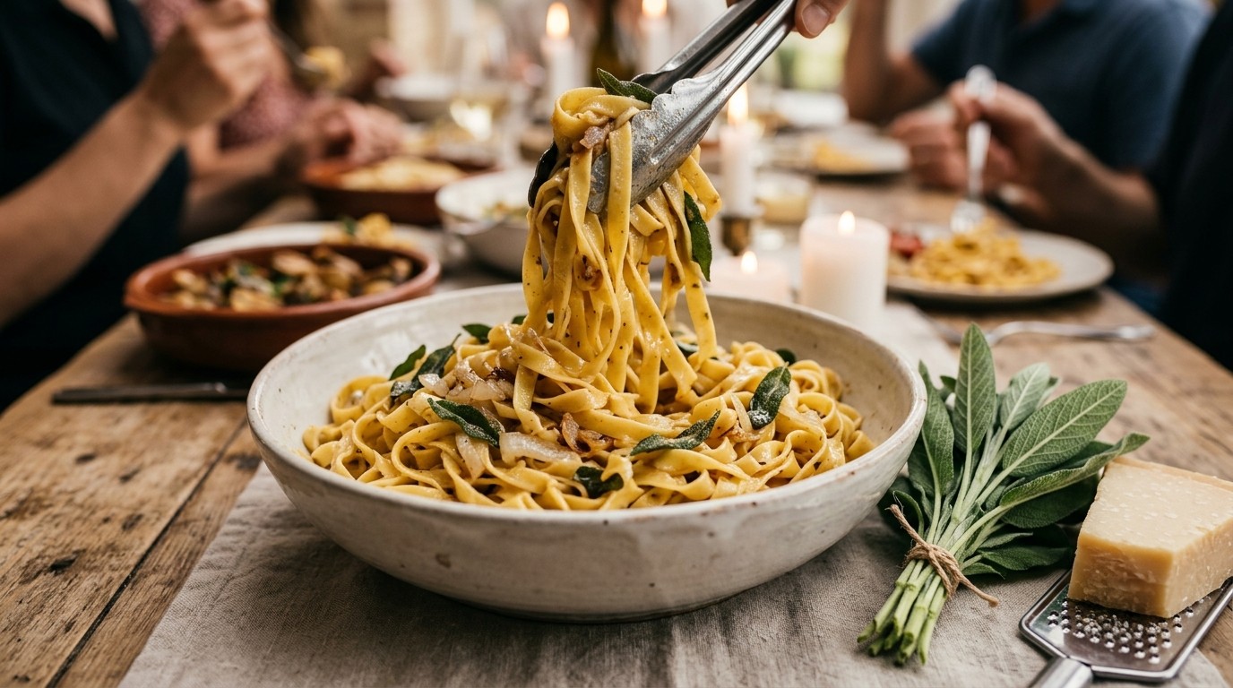 Tagliatelle met Salieboter Voor Italiaans Buffet