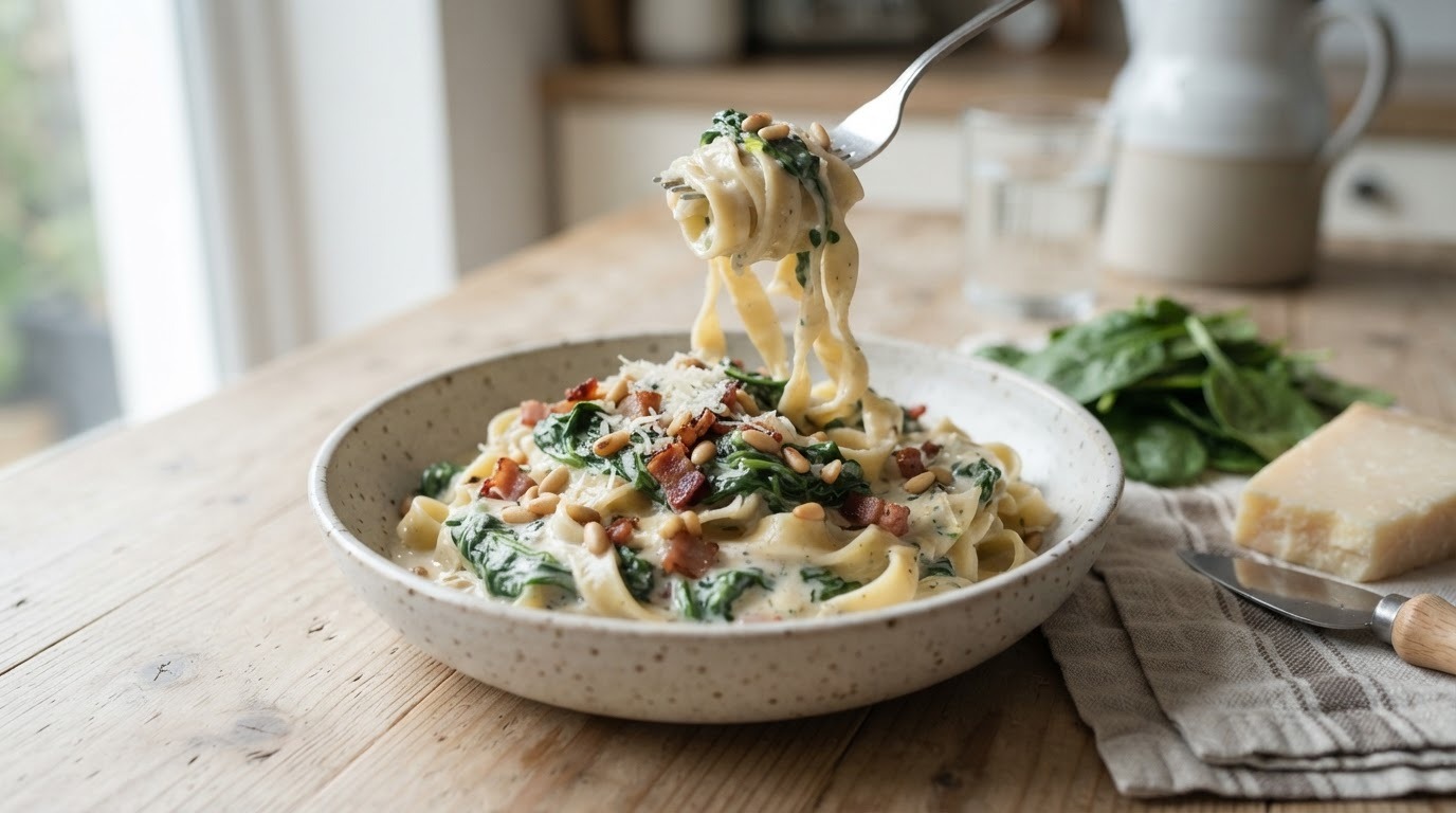 Tagliatelle met spinazie roomkaassaus
