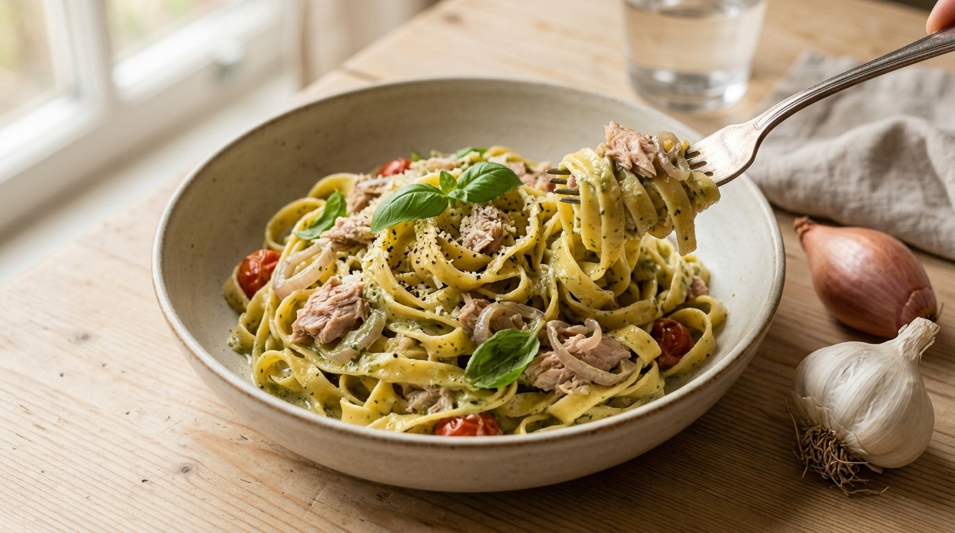 Tagliatelle met Tonijn en pesto