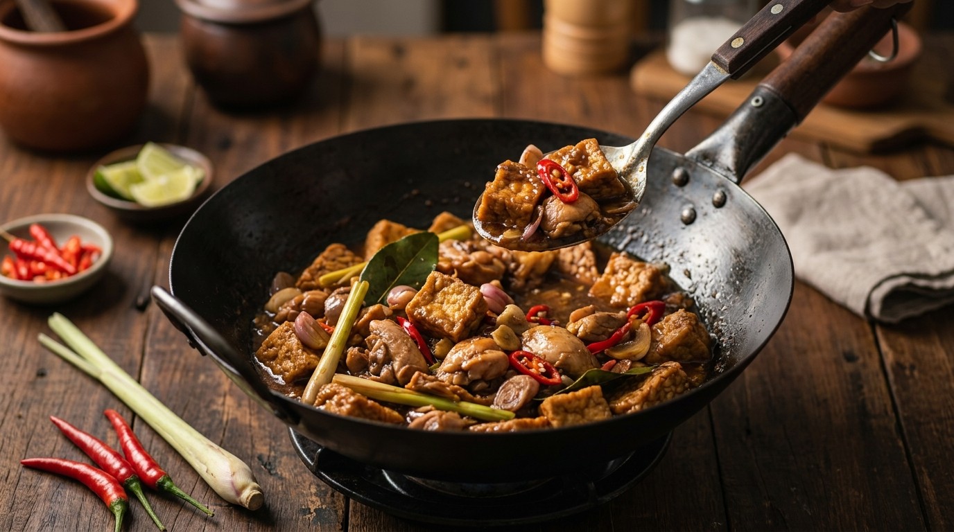 Tahoe Tempeh Taoco (gebakken Tahoe, Tempeh en kip)