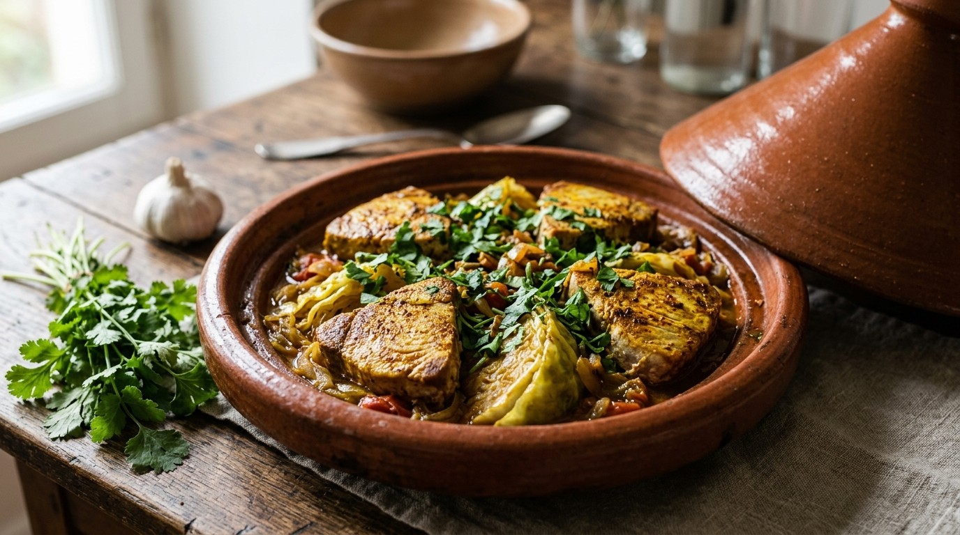 Tajine tonijnmoten met groene kool