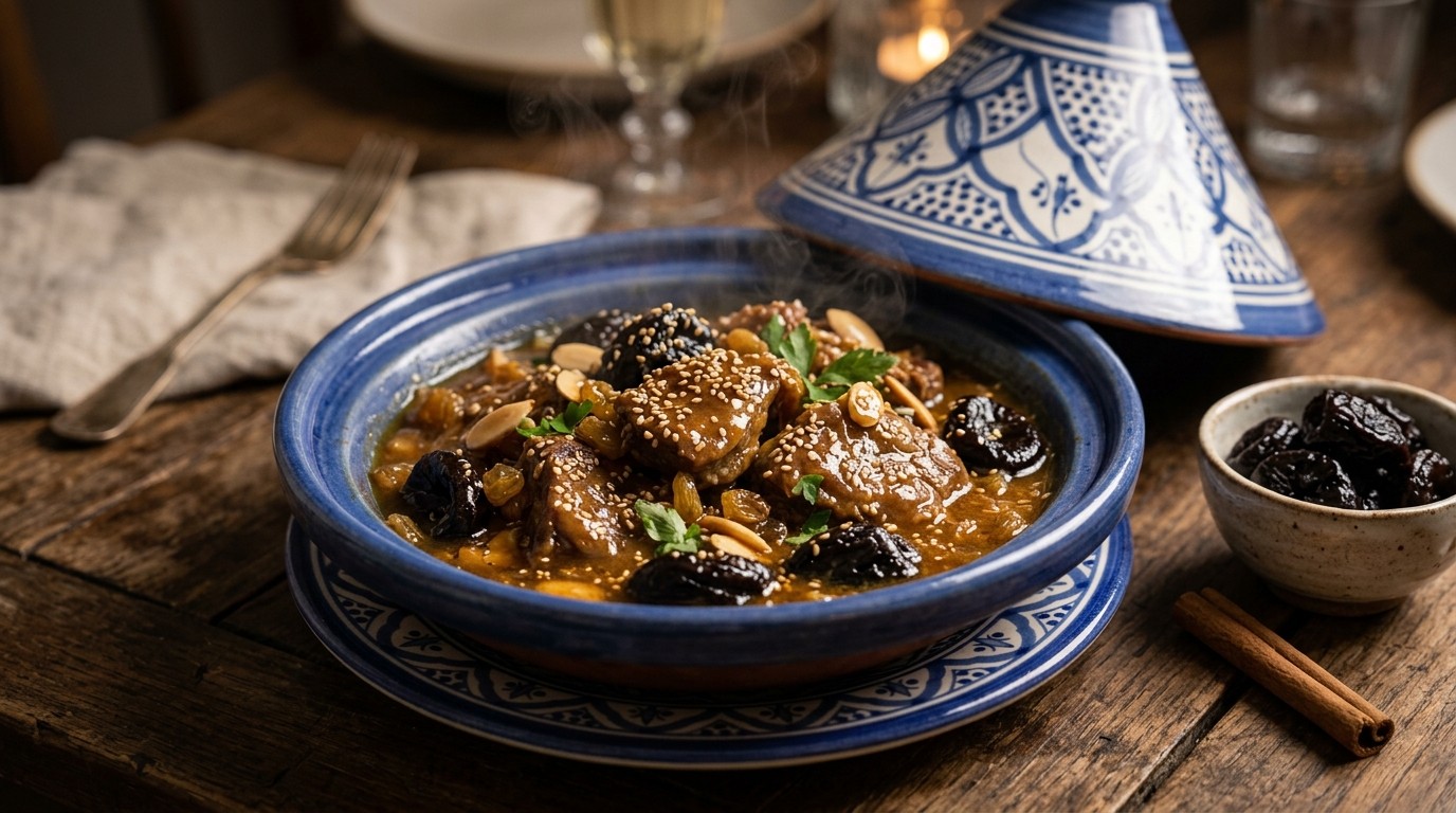 Tajine van kalfsvlees met pruimen en rozijnen
