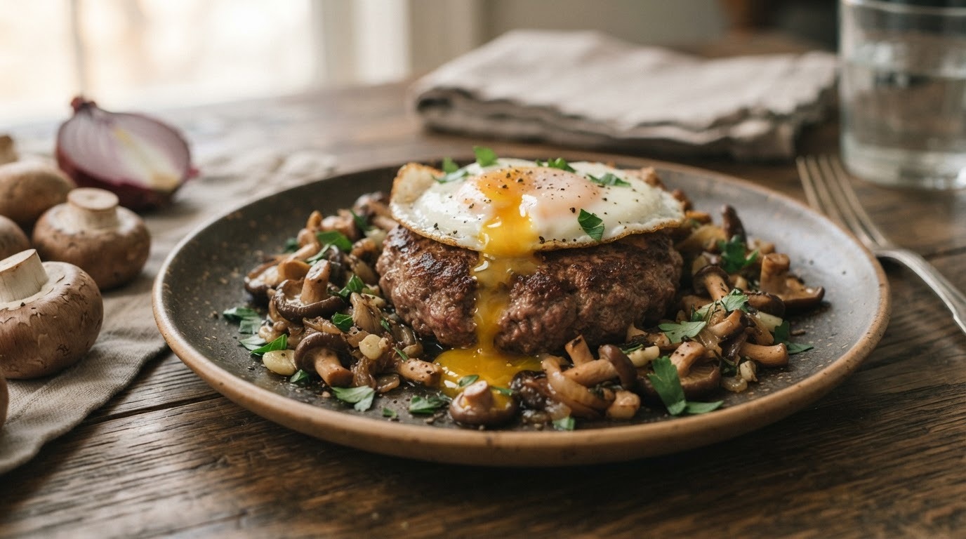 Tartaar met gebakken ei en champignons