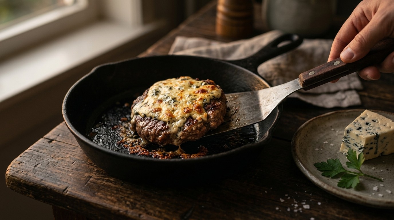 Tartaartje met danish blue onder de grill