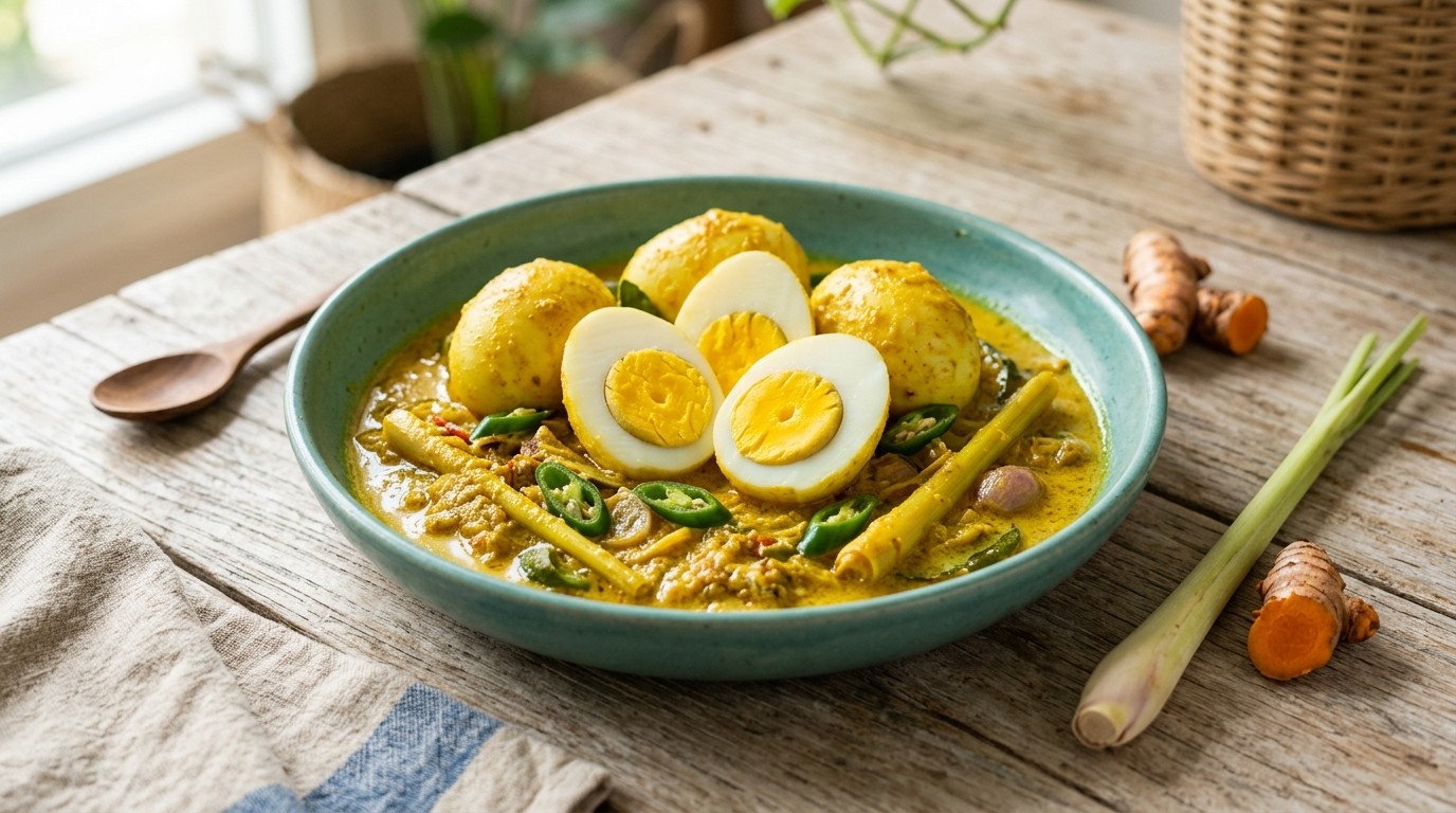 Telor di Saus Kuning (pittig Eieren)