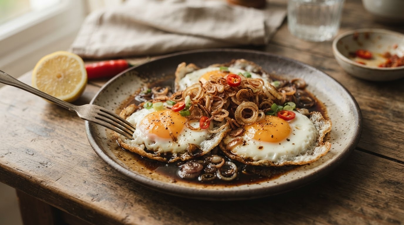 Telor mata sapi (spiegeleieren in saus)