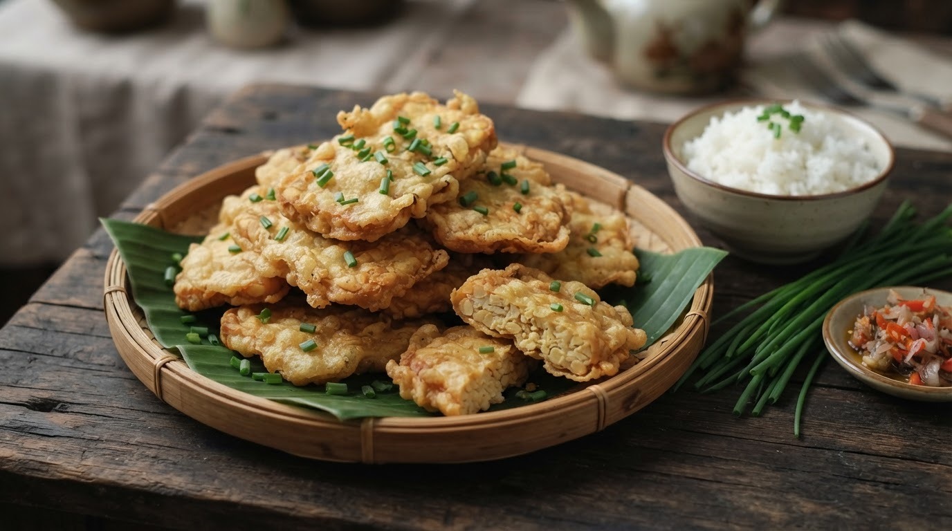 Tempe goreng tepung (gebakken tempe in een meelbeslagje