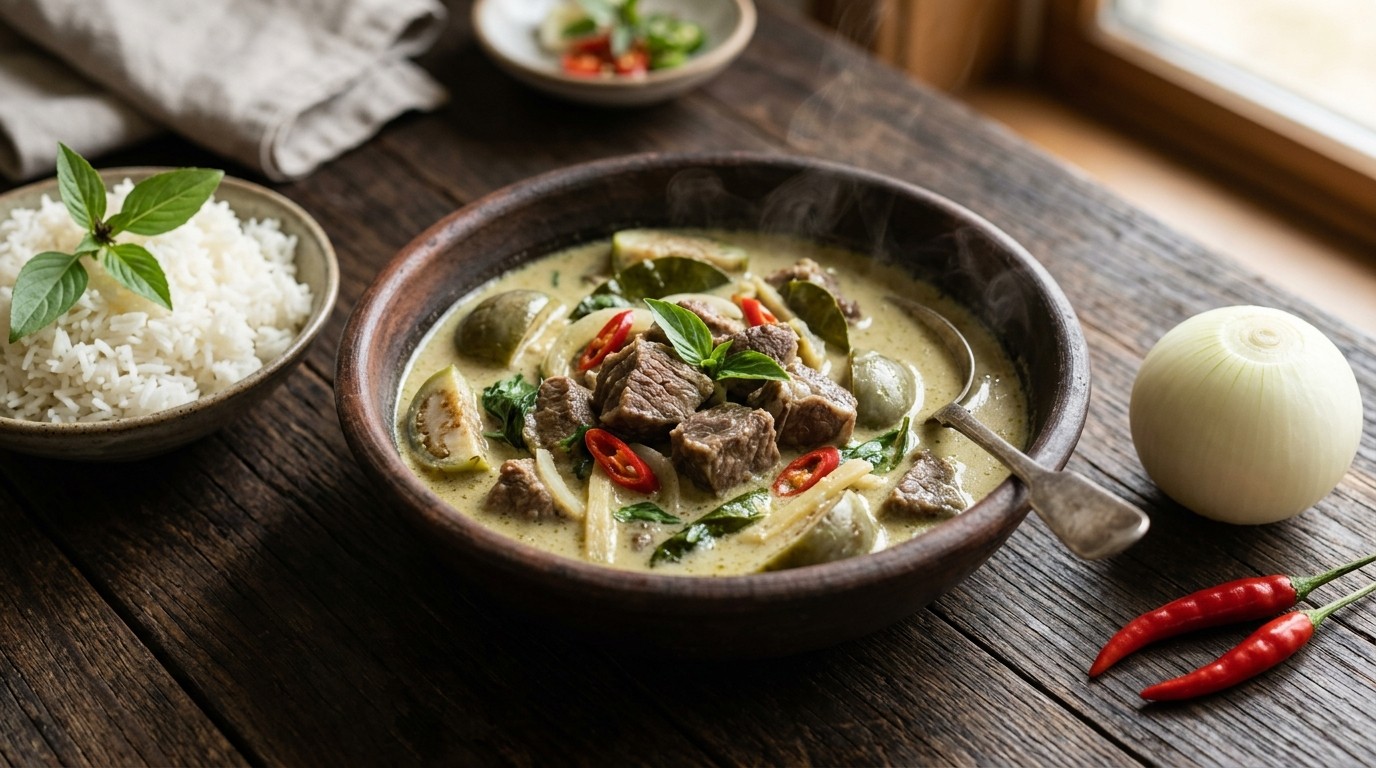Thaise runderpoulet met groene curry