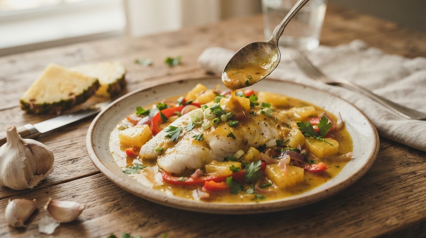 Tilapiafilet met ananas in kerriesaus
