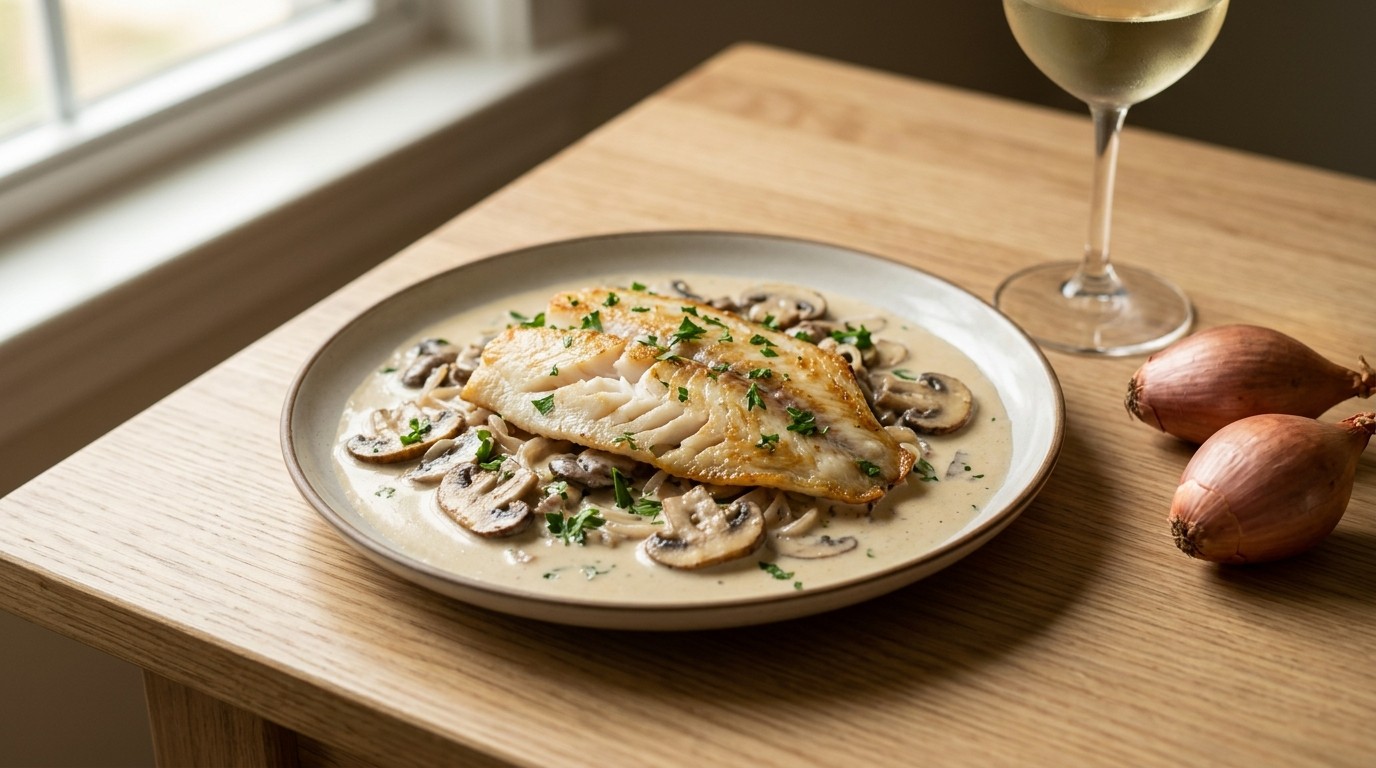Tilapiafilet met champignonroomsaus