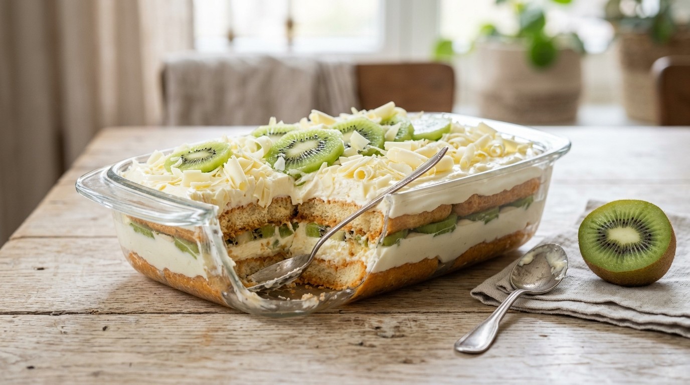 Tiramisù met kiwi en witte chocolade