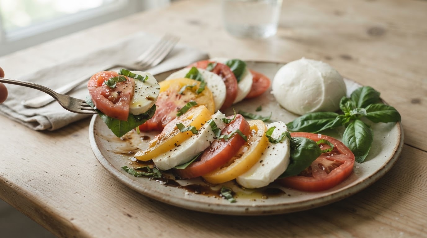 Tomaat met mozzarella en basilicum