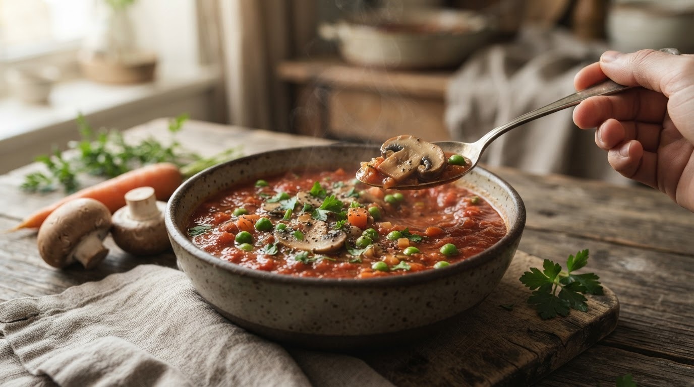 Tomaten-champignonsoep