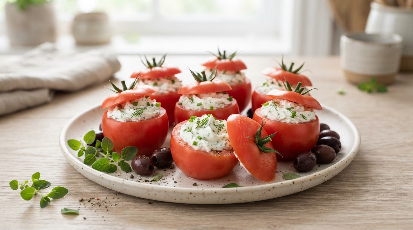 Tomaten gevuld met kruindenroomkaas