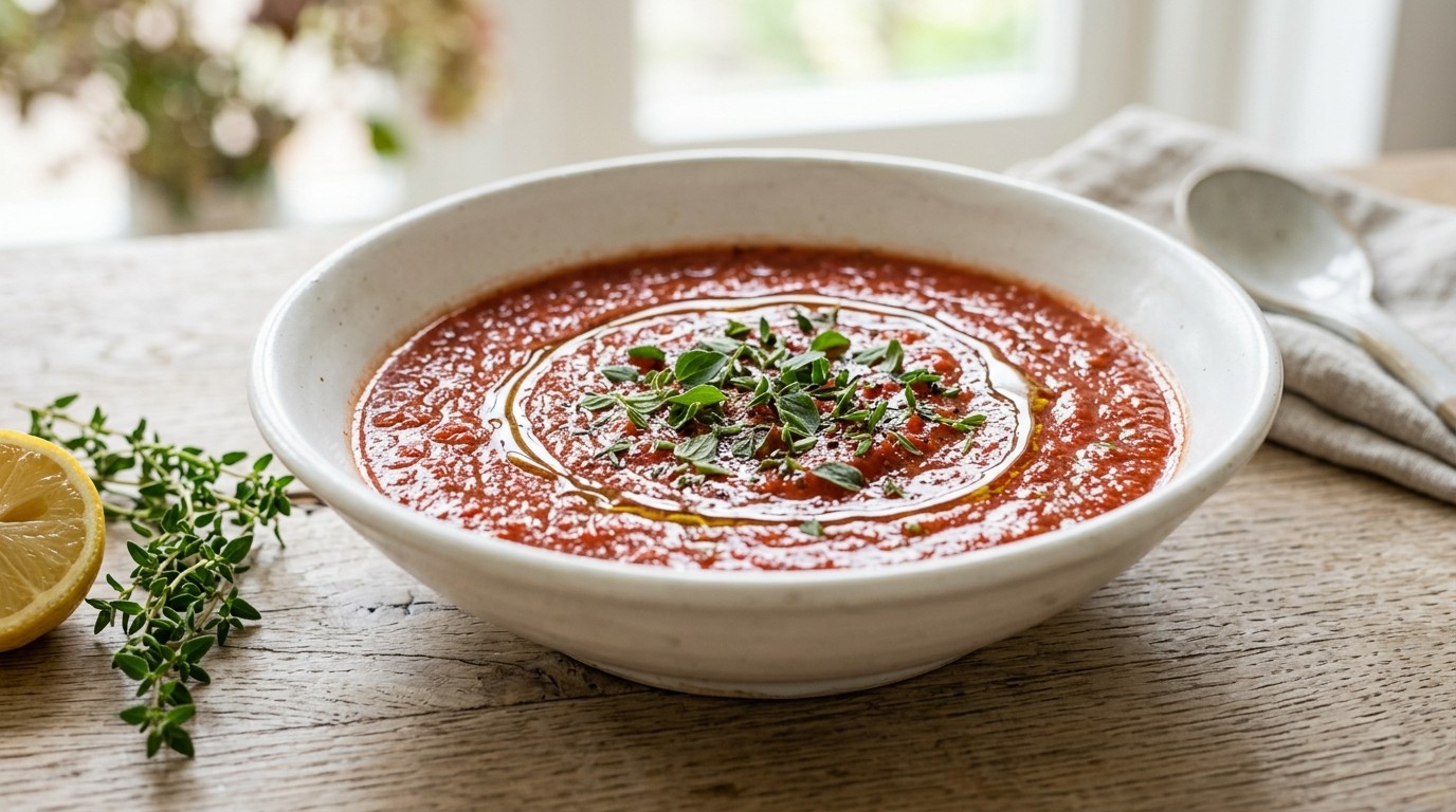 Tomaten-knoflooksoep met agavesiroop