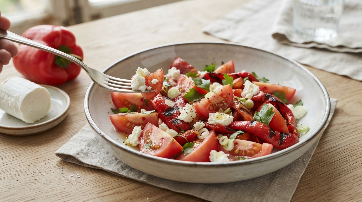 Tomaten-paprikasalade met geitenkaas