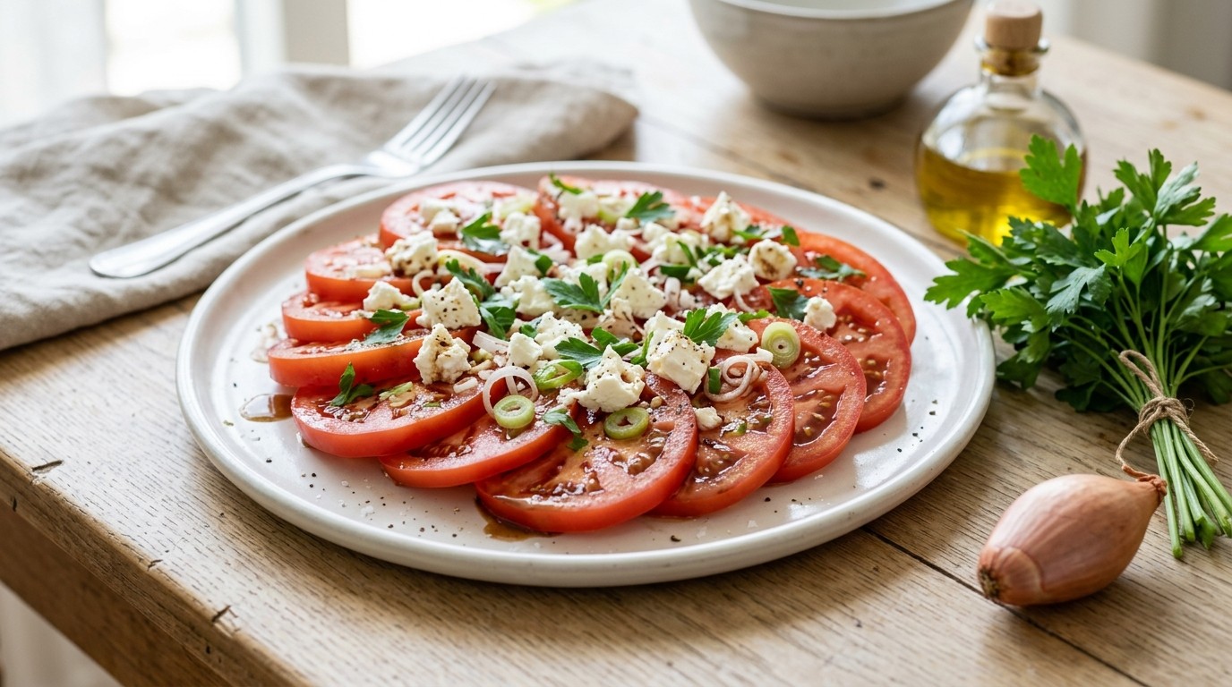 Tomatensla met bosui en feta