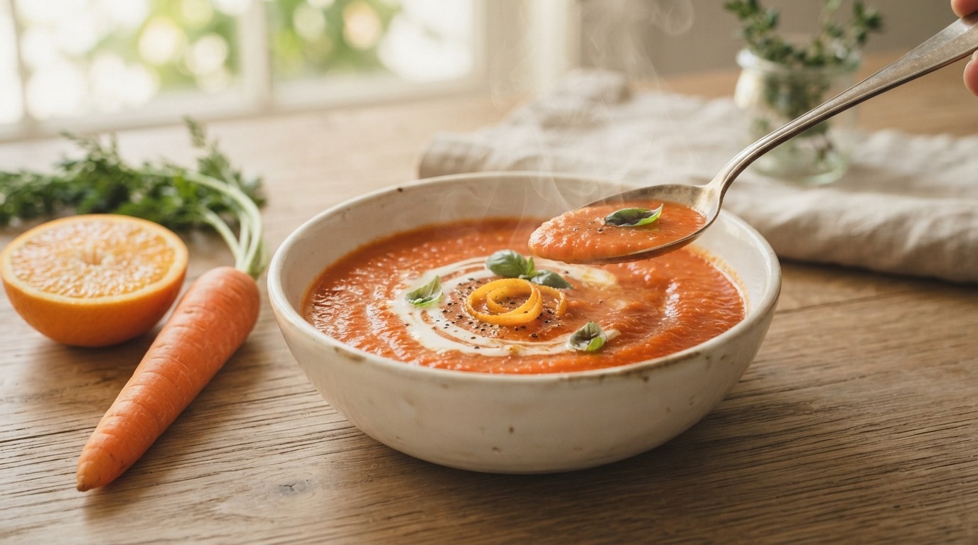 Tomatensoep met wortel en sinaasappel