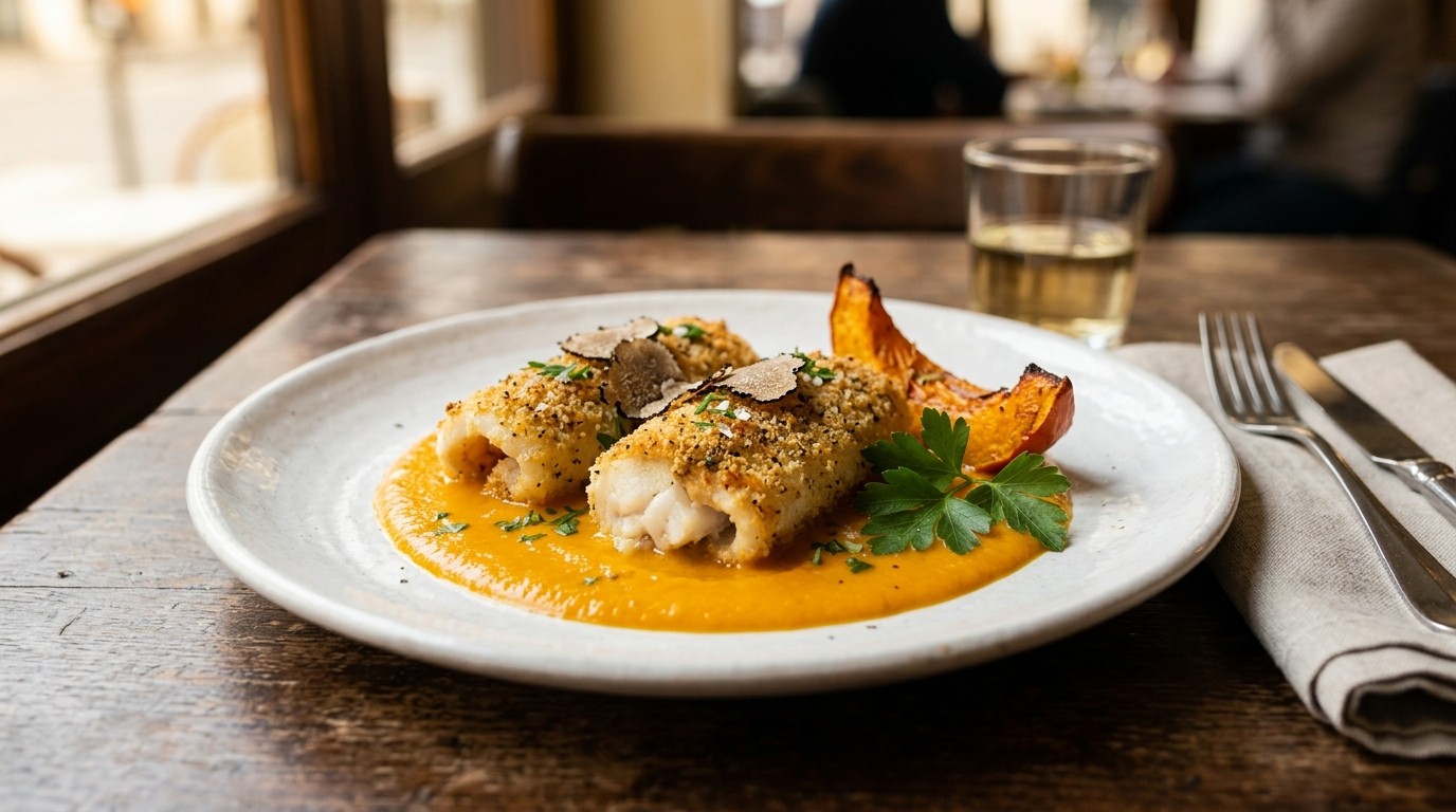 Tongfilets in pompoensaus