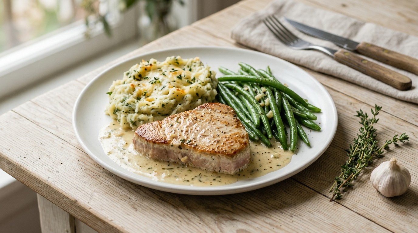 Tonijn met Kruidenpuree en Haricots Verts