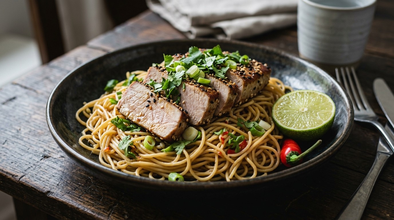 Tonijnfilet op mie met koriander